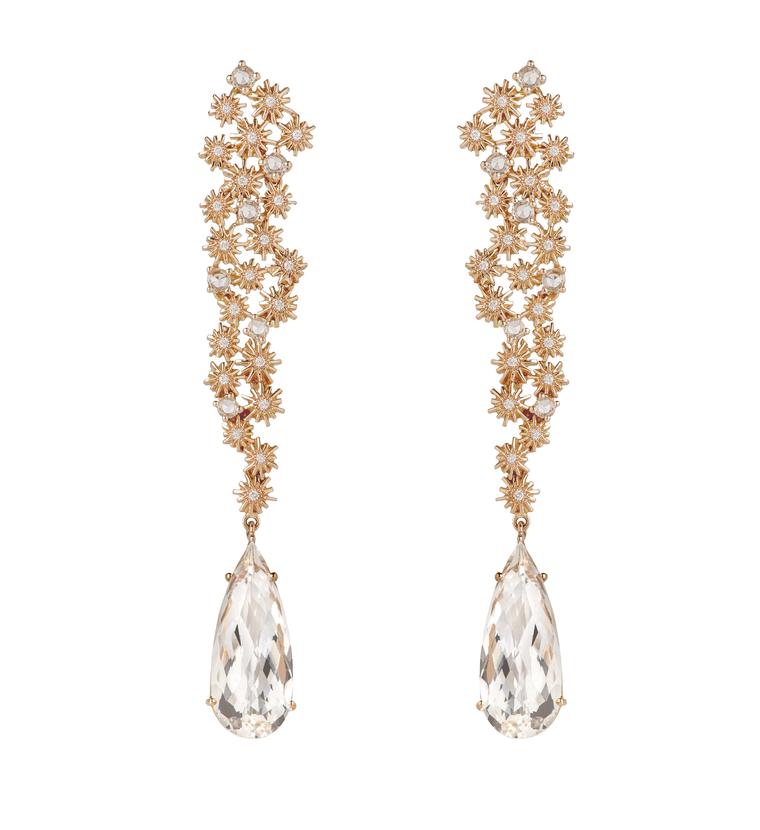 Christina Debs earrings with sapphires and white diamonds in pink gold, from the Crystalline collection.